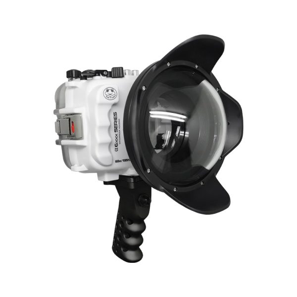 SeaFrogs UW housing for Sony A6xxx series Salted Line with Aluminium Pistol Grip & 6  Dry dome port (White)   GEN 3 Sale