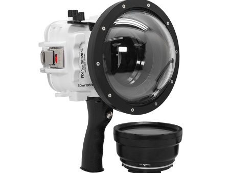 60M 195FT Waterproof housing for Sony RX1xx series Salted Line with Pistol grip & 6  Dry Dome Port - Surf (White) Hot on Sale