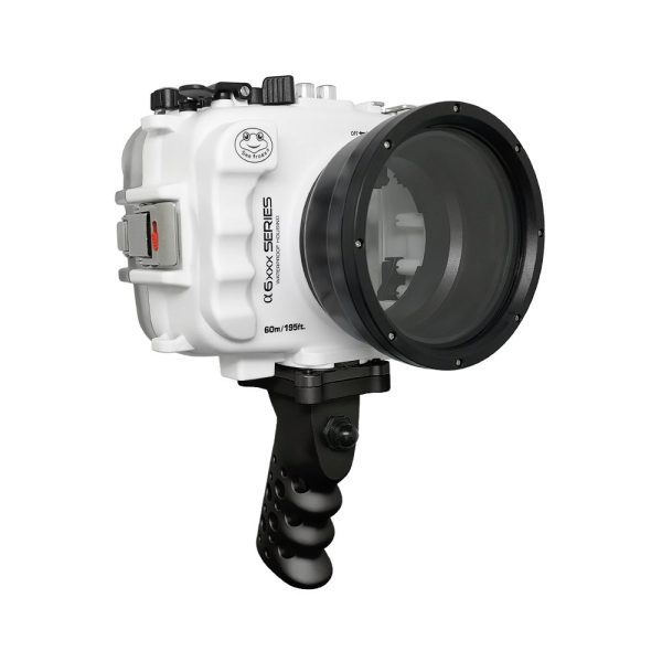 SeaFrogs 60M 195FT Waterproof housing for Sony A6xxx series Salted Line with Aluminium Pistol Grip (White)   GEN 3 Online now