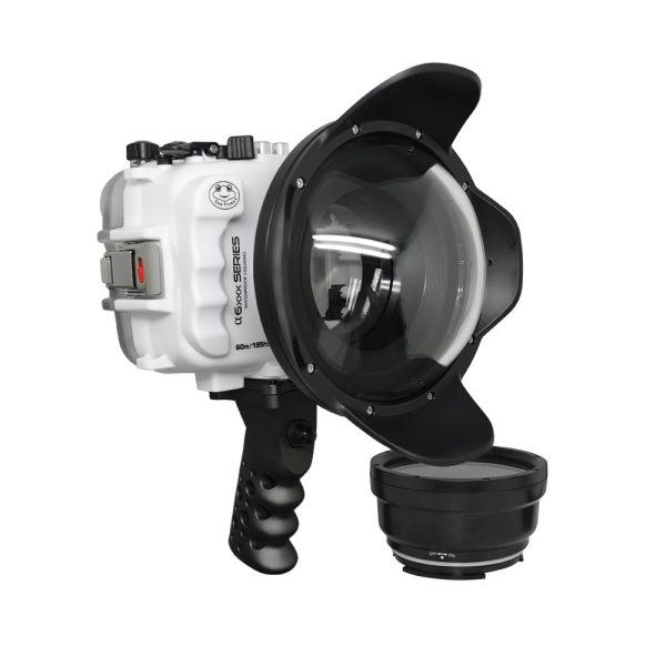 SeaFrogs UW housing for Sony A6xxx series Salted Line with Aluminium Pistol Grip & 6  Dry dome port (White)   GEN 3 Sale